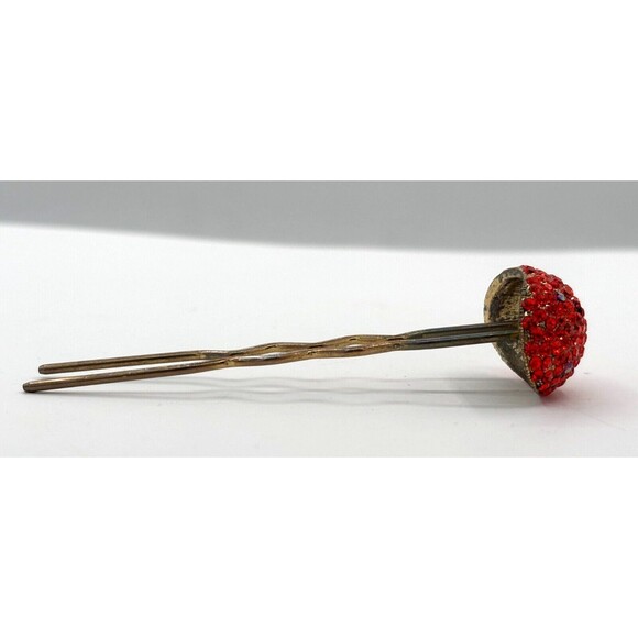 Vintage SOHO Signed‎ Hair Stick Red Crystal Mushroom Jewelry Gold Tone Metal HTF - Picture 4 of 16